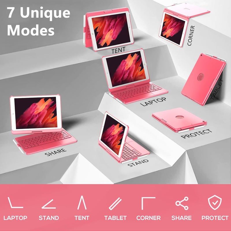 TQQ Touch for iPad 9th Generation Case with Keyboard (10.2", 2021), Multi-Touch Trackpad, 360° Rotatable Protective Cover for iPad Keyboard 9th/8th/7th Gen with Pencil Holder (Pink) - Image 5